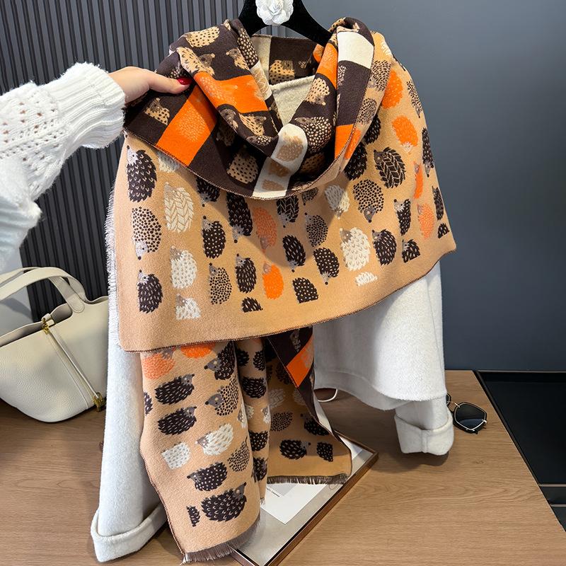 Fashion versatile contrasting colors double-sided imitation cashmere scarf winter high-end warm shawl women