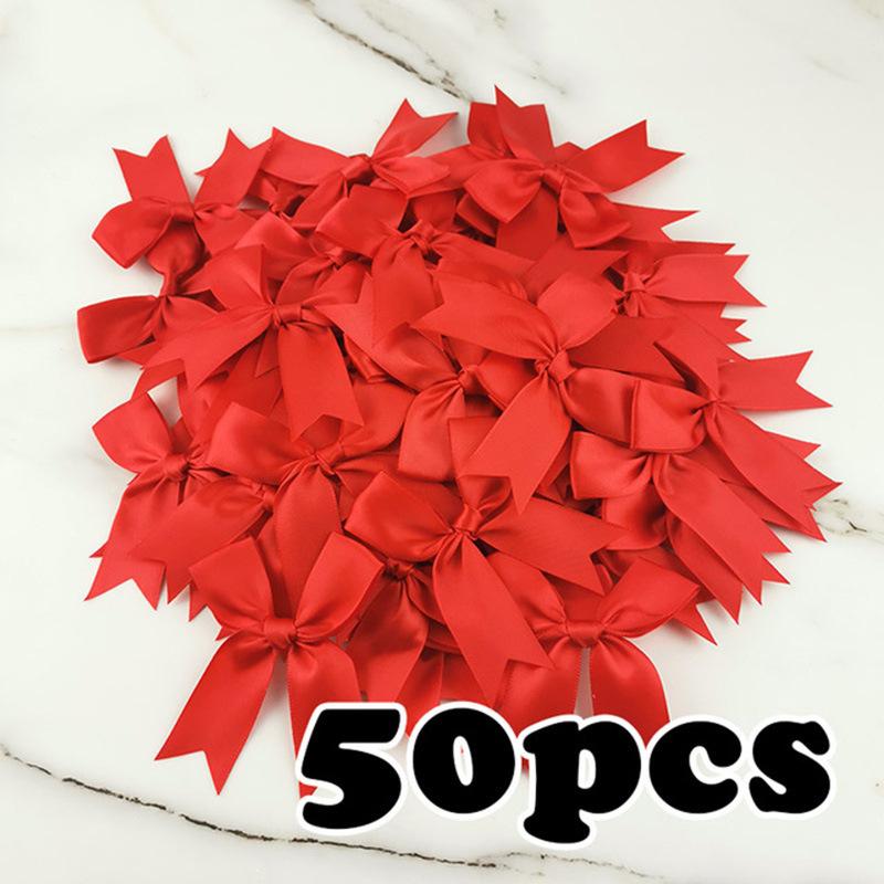 50pcs/bag 85*85mm Fresh Pink Ribbon Bows Small Size Satin Ribbon Bow Flower Craft Decoration Handwork DIY Party Decoration