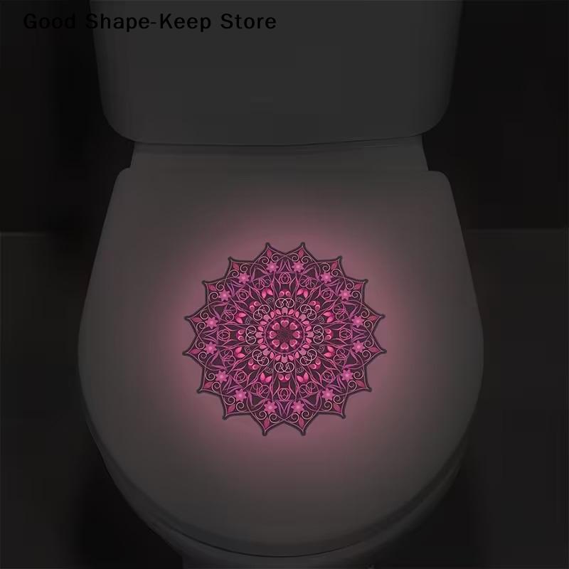 Glow-in-the-Dark Flower Toilet Sticker Home Decor Stickers Self-Adhesive Removable Bathroom Decal Lotus Mandala Wall Sticker