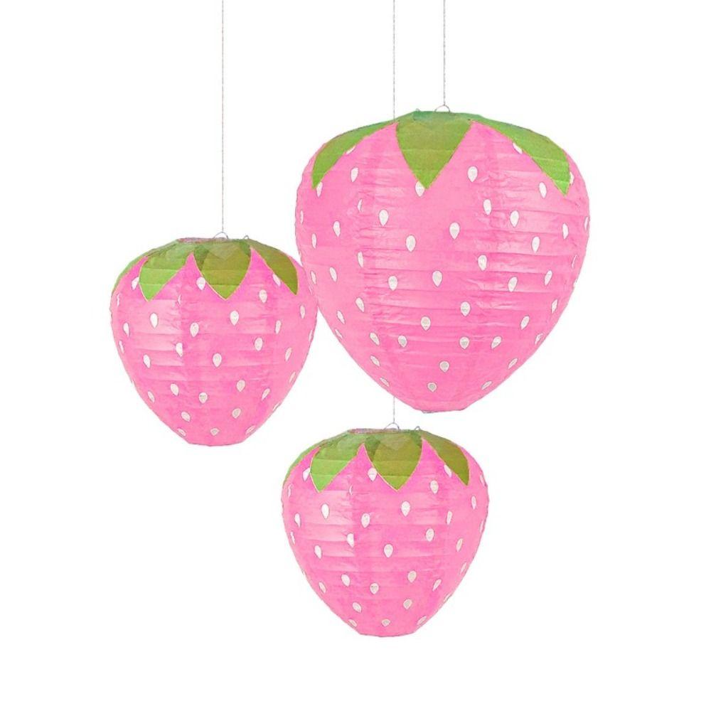 Handheld Paper Lantern 3D Pink Hanging Lantern Ball Strawberry Lantern  DIY Kindergarten