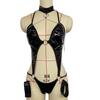 Sexy Desire Hot Girl Teddy Black Metal Eements Paired With PU Leather Underwear Catsuit Gothic Women Role Play Costume Lingerie