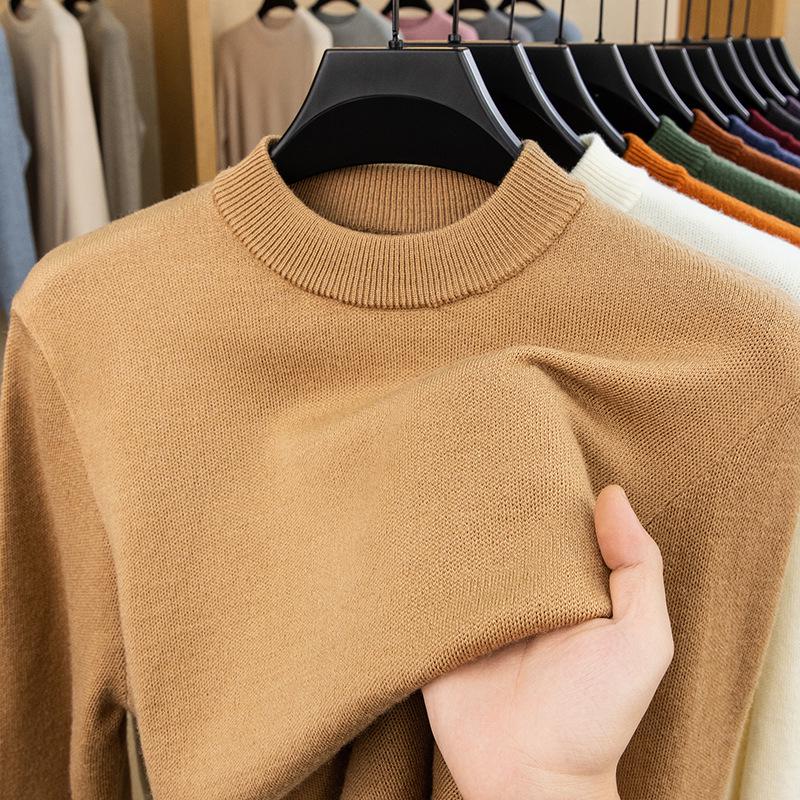 480g Men's Thickened Wool Sweater - New Winter Style, 100% Pure Wool, Solid Color Knitted Design