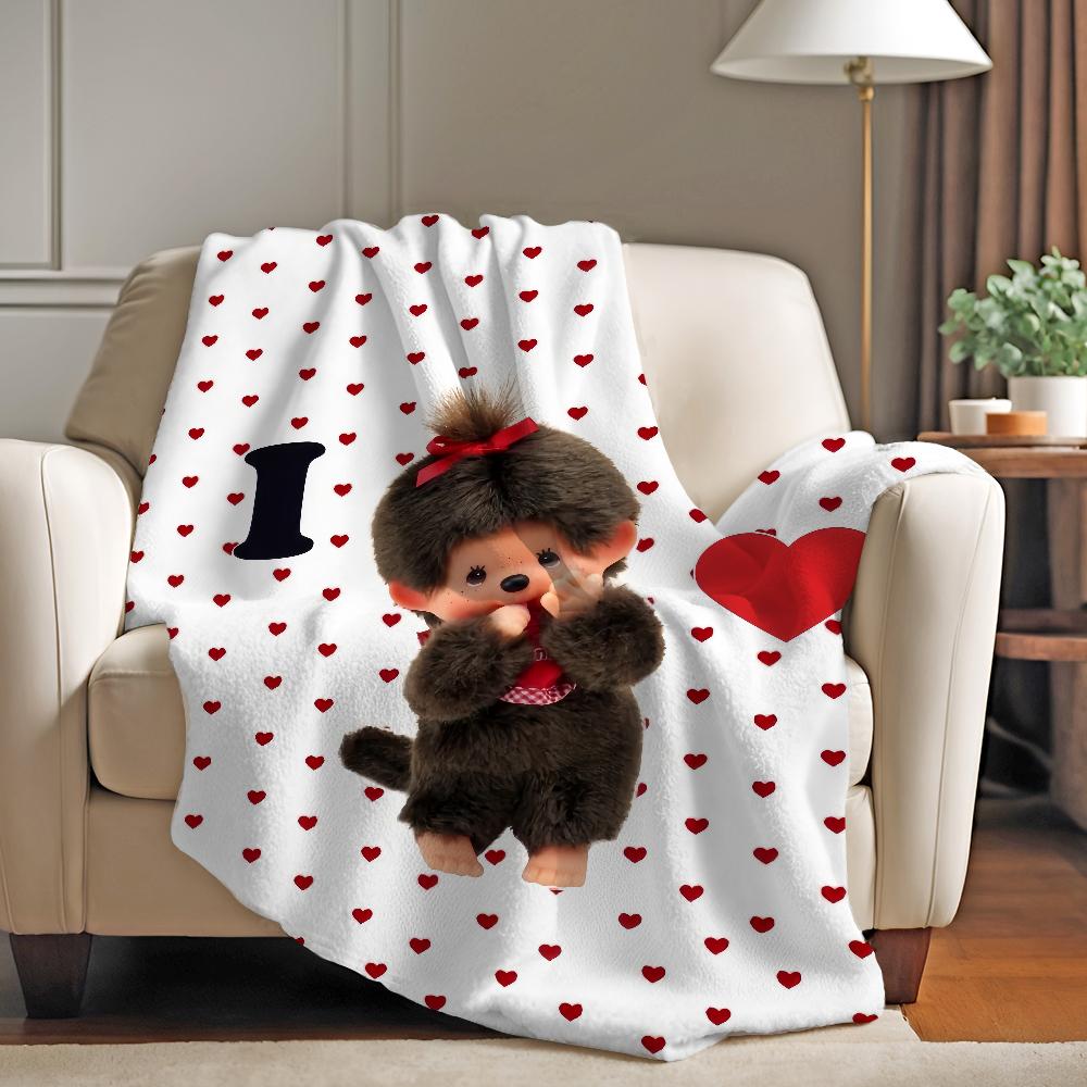 Cartoon M-Monchhichis-S Cute Blanket Warm Soft Suitable For Bedroom Sofa Bed Living Room Office Travel Camping Gifts