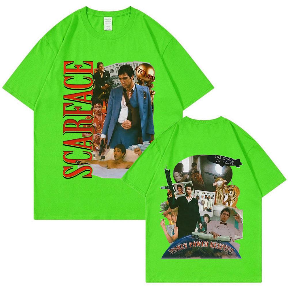 

Винтажная футболка 90-х годов «Лицо со шрамом» из фильма Аль Пачино, Тони Монтана, двусторонние футболки с графическим принтом, большие футболки в стиле хип-хоп, панк, уличная одежда 4XL