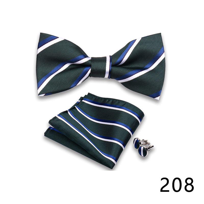 Men's Formal Bow Tie and Pocket Square Set for Banquets and Weddings, with Lapel Flower.