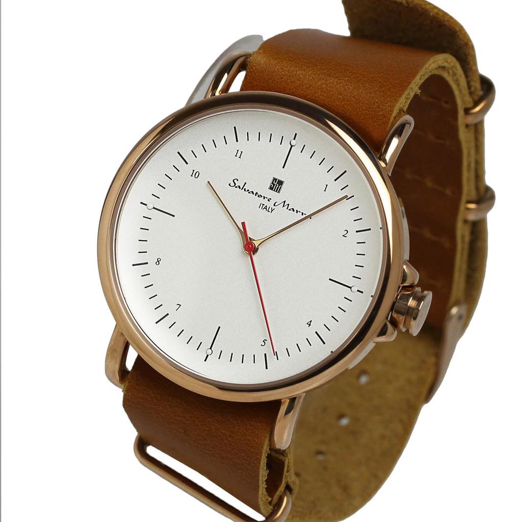 Watch Leather Strap Leather Watch Brand Popular Simple [Salvatore Mara] Men's Women's SM22104-PGWH