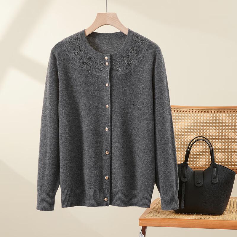Elegant Floral Embroidered Wool Cardigan for Women