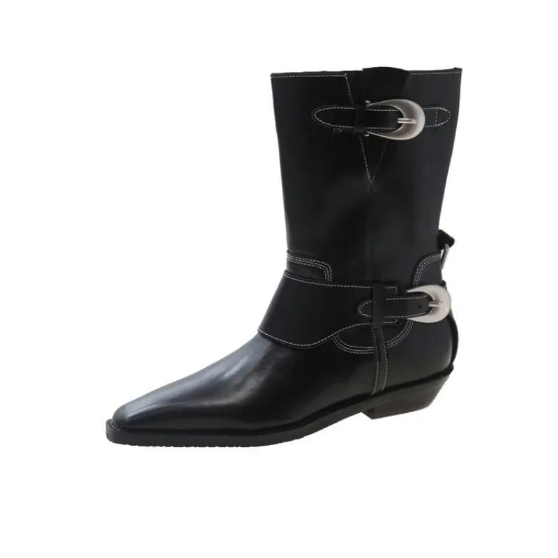 Fashion Ladies Shoes On Sale 2025 High Quality Zipper Women's Boots Spring Autumn Round Toe Solid Middle Tube Chunky Heels Fashion Boots