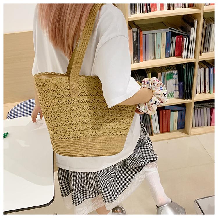 Large capacity woven straw bag women's summer new casual shoulder tote seaside vacation beach bag