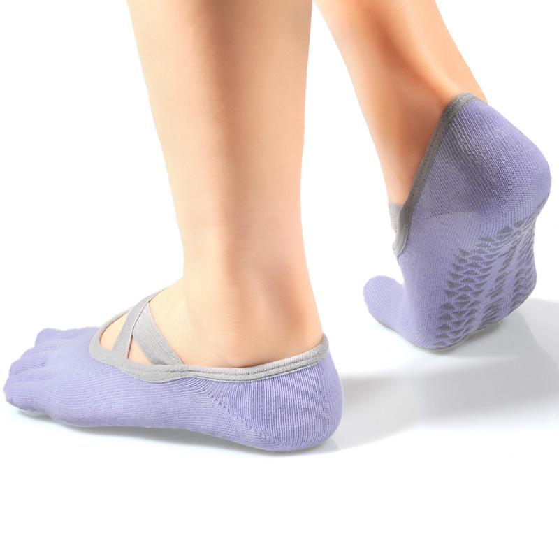 Women s Non-slip Yoga & Pilates Five-Toe Socks - Summer Short Strappy Boat Design фиолетовый