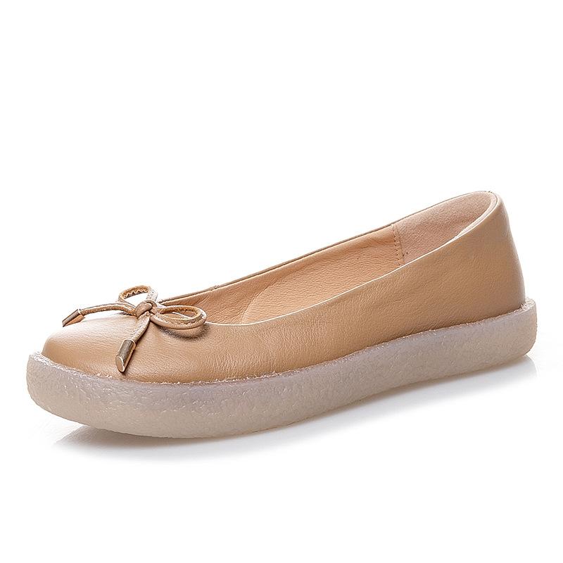 

Women s Ladies Female Mother White Genuine Leather Shoes Flats Non Slip On Casual Bow Plus Size 43 42 JZ-19111 41 хакі