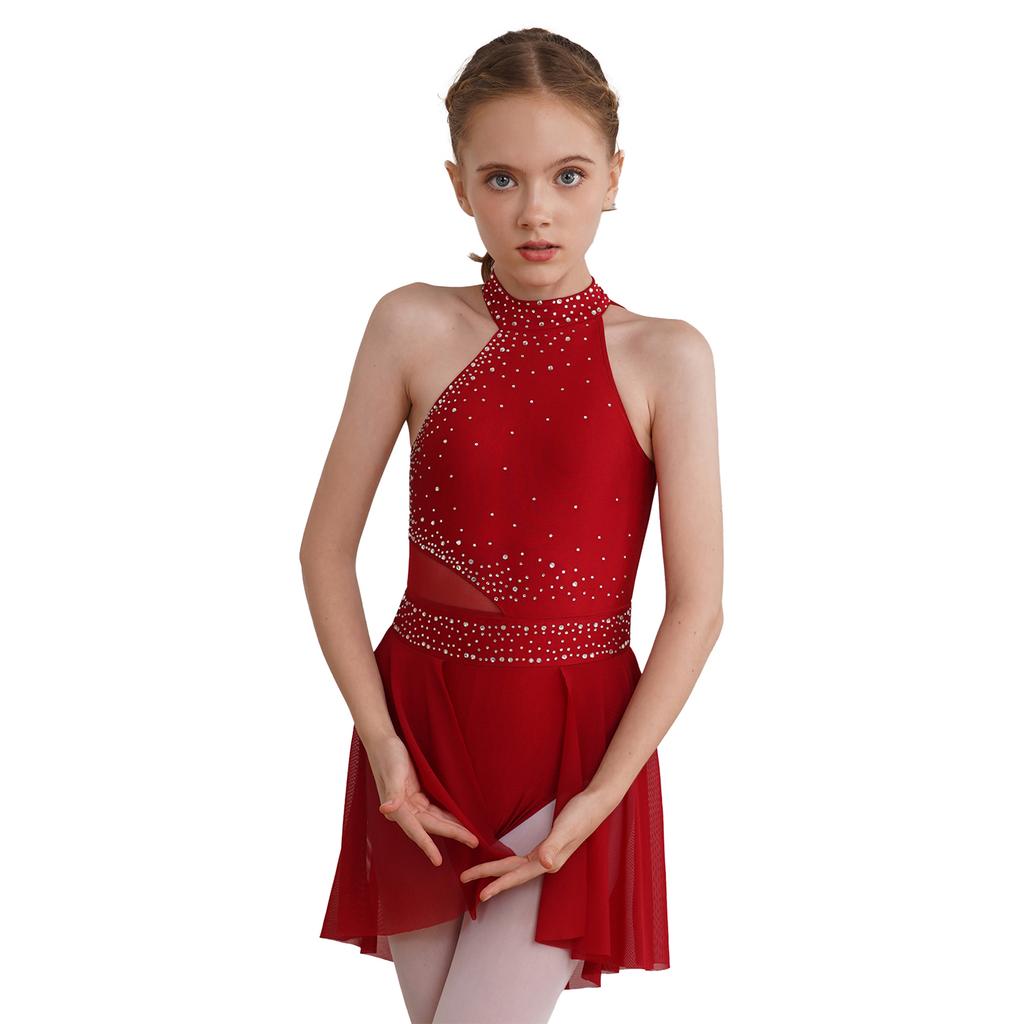 Fete Sclipitoare Strasuri Body Rochie Fără Mâneci Hem Neregulat Performanță Dans Liric Ținută Elegantă