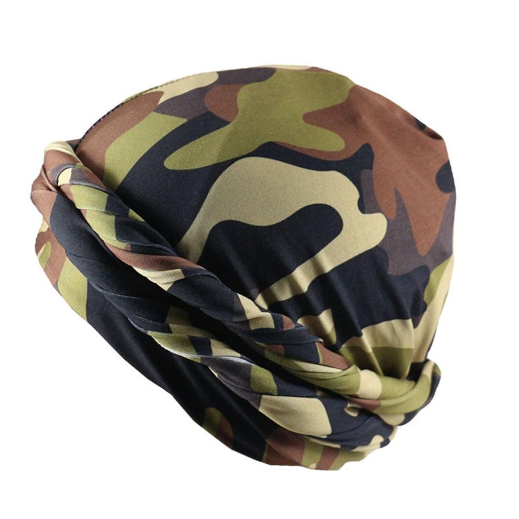 Satin Lined Turban Head Wrap Camouflage Printing Sleeping Bonnet Hair Cover Adjustable Pre-Tied Chemo Hat For Men Women