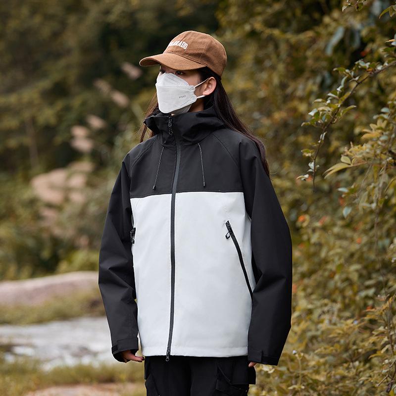 Unisex Color Block Windproof Jacket for Outdoor Sports and Mountaineering