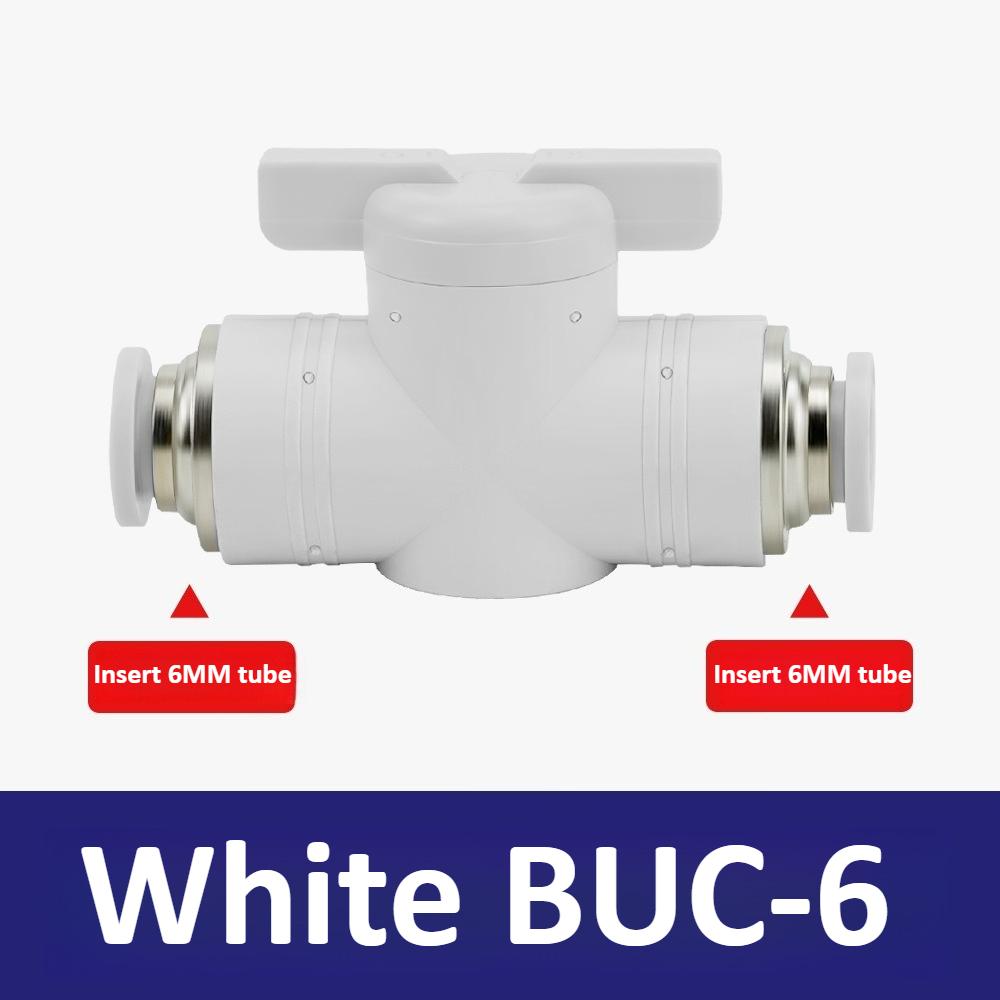 Black and White BUC-4mm/6mm/8mm/10mm/12mm Pneumatic Switch Quick Insertion PU Flow Limiting Ball Air Pipe Joint Manual Valve