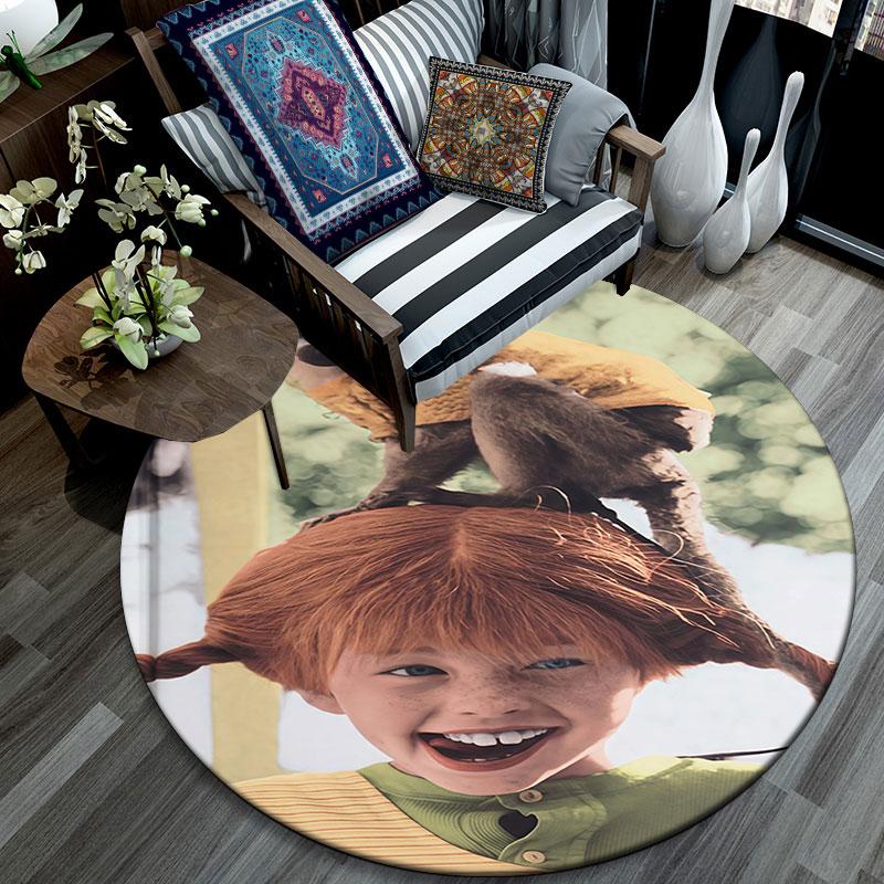 Pippi Character Pattern Round rug,Carpet Rug for Living Room Bedroom Playroom ,Non-slip Floor Mat,Holiday Gifts and Birthday Gifts.