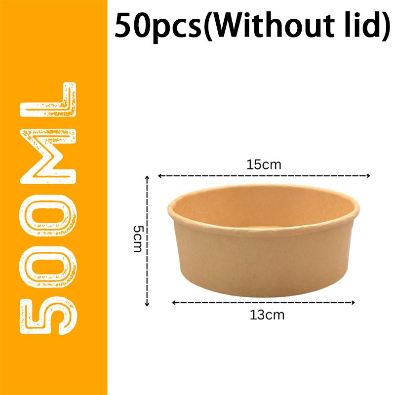 50-Pack 500ml 750mlWegwerp Saladekommen - Kraft Papieren Kommen Met Transparante Deksels Meerdere Opties