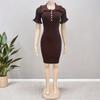 Retro Ruffled Button Down Knit Dress With Collar