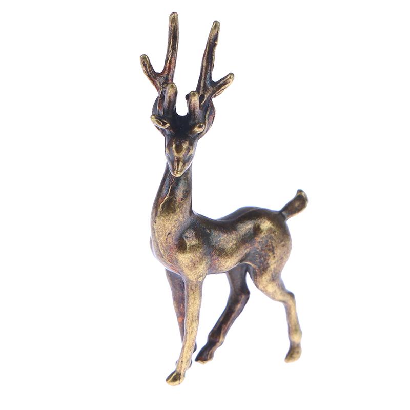 1Pc Copper Alloy Sika Deer Tabletop Small Ornaments Vintage Animal Figurines Desk Decorations Accessories Home Decor Crafts