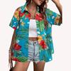 Stile Hawaiano Stampa 3D Monopetto Donna Camicia Hawaiana Moda Collo a Revers T-Shirt Estiva Manica Corta Donna