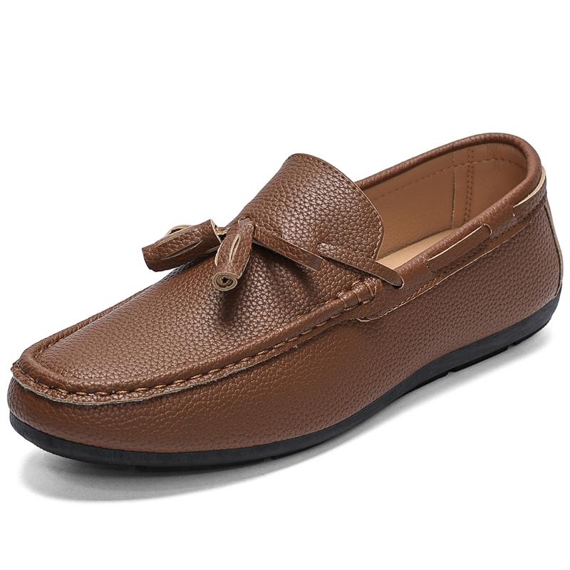 Spring Autumn Leather Lazy Loafers men Round Toe Soft Sole Flat Shoes Lightweight Walking Shoes Versatile Casual Shoes