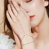 Double Layer Vintage Finger Chain Bracelet 18K Gold Plated Zircon Hand Chain Ring Bracelets Stainless Steel Jewelry for Women