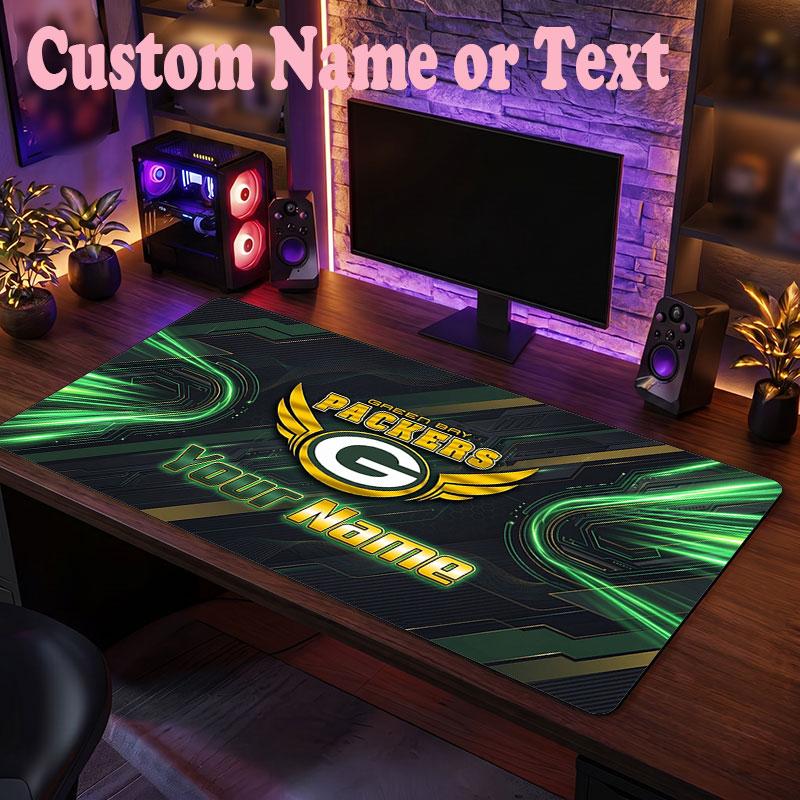 Green Bay Packers Customized Name Text Mouse Pad, Large Desk Mouse Mat Personalized Home Office Present