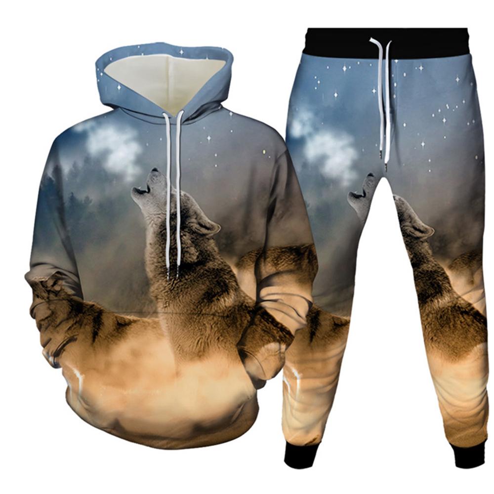 Animal Wolf 3d Print Men's Tracksuit Sets Casual Hoodie and Pants 2pcs Sets Oversized Sweatshirt Fashion Streetwear Men Clothing