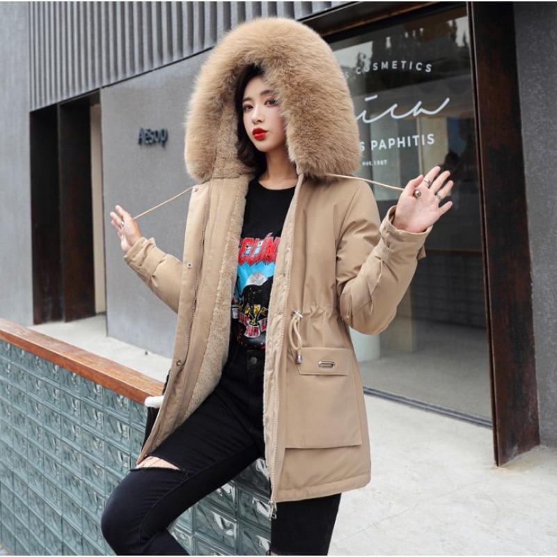 Loose Thick Padded Cotton Coat With Large Fur Collar Pockets For Women