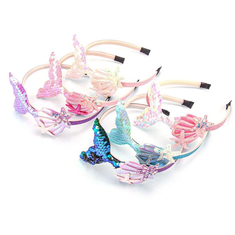 Princess Sequin Shells Headband Shiny Girls Headwear Glitter Mermaid Hair Bands