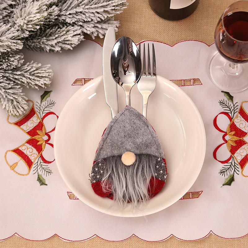 4pcs Gnome Christmas Cutlery Holder Knife Fork Pocket Bags Xmas Tableware Cover Dinner New Year Christmas Decoration for Home