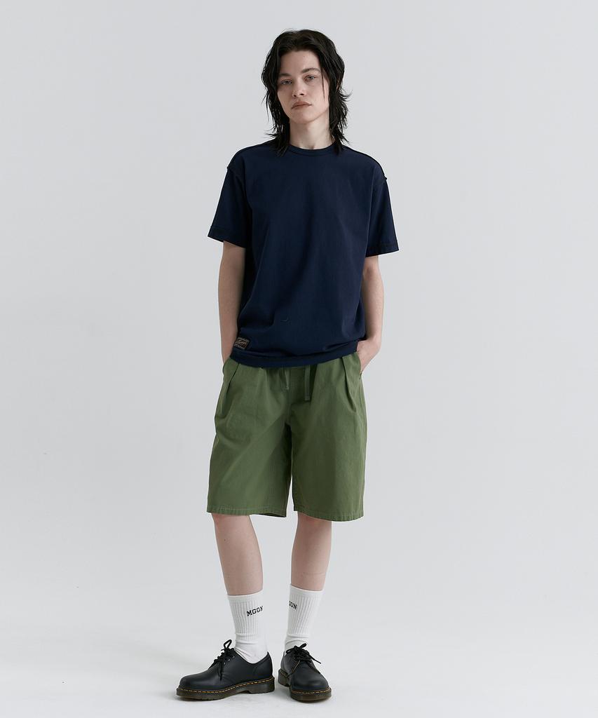 MAGOODGAN Bernard 4918 Double-Pleated Khaki Elastic Waist Shorts