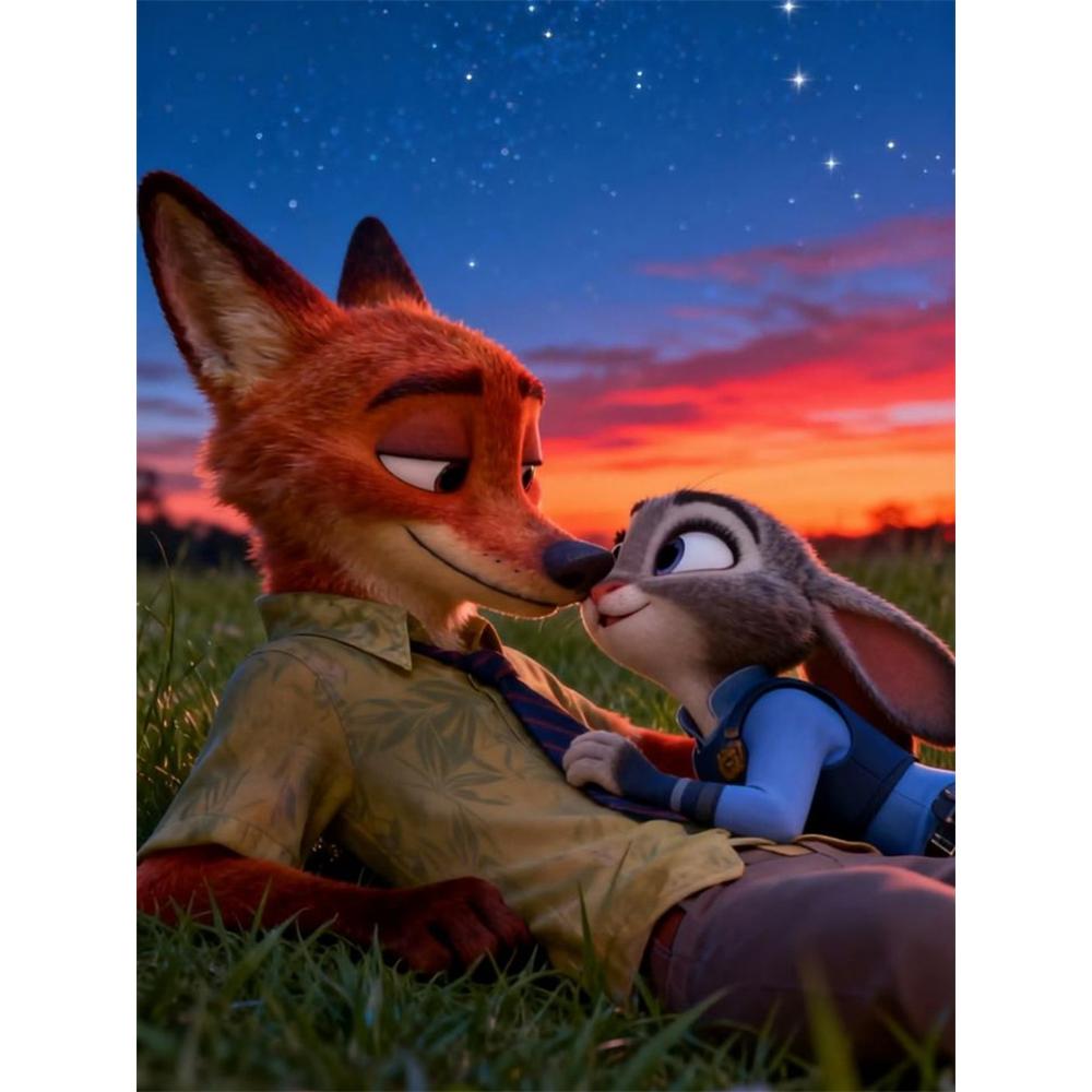 

Disney Diamond Painting Zootopia Starry Sunset Fan Art Cartoon Mosaic Diamond Cross stitch DIY Gift Home Decoration Round 20x30cm