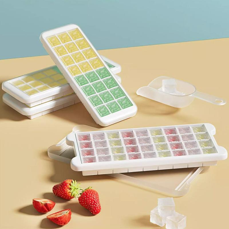 24/36 Grid Ice Tray White With Lid Homemade Silicone Ice Cube Mold Press Easy Demoulding Home Ice Box