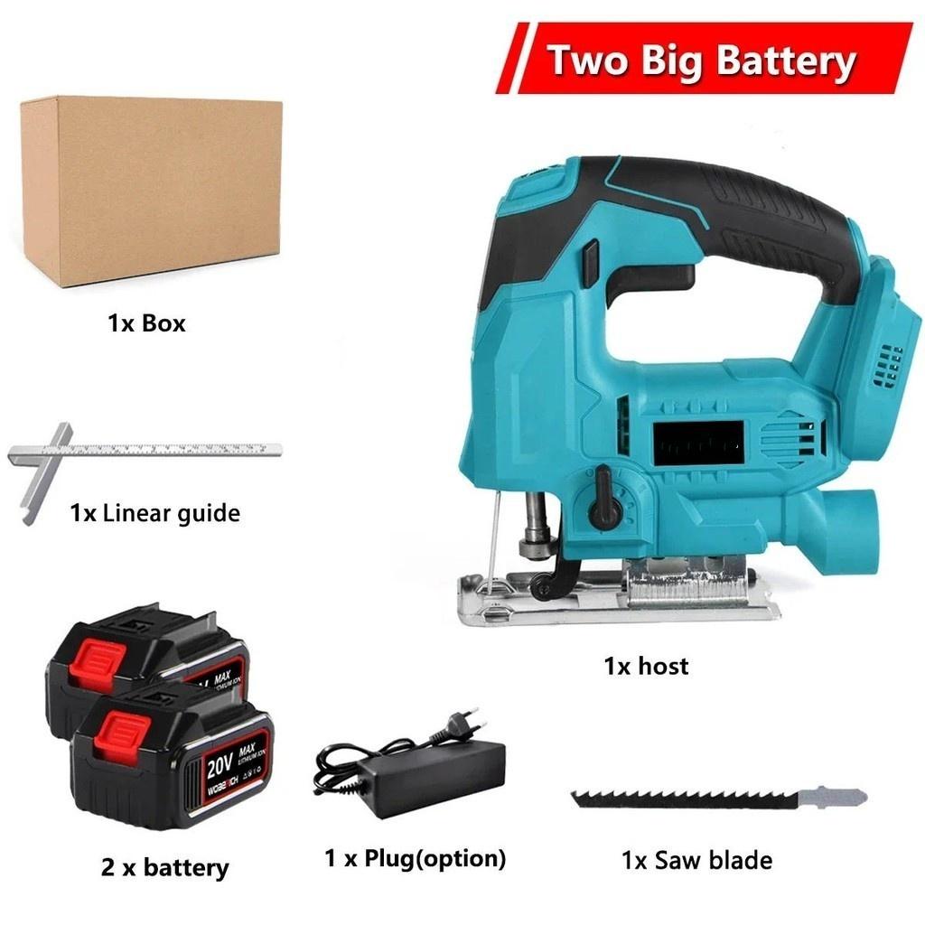 6 Gear Adjustment Cordless Electric Jigsaw Household Portable Curved Saw Multi-Function Woodworking Power Tool Blue