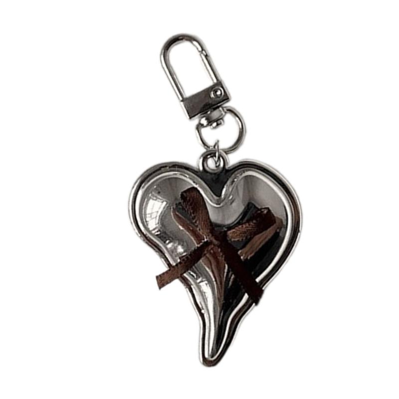 Love Heart Shaped Keychain Charm Pendant Silver Sturdy Alloy Keyring with Imitation Pearls for Bags Decoration