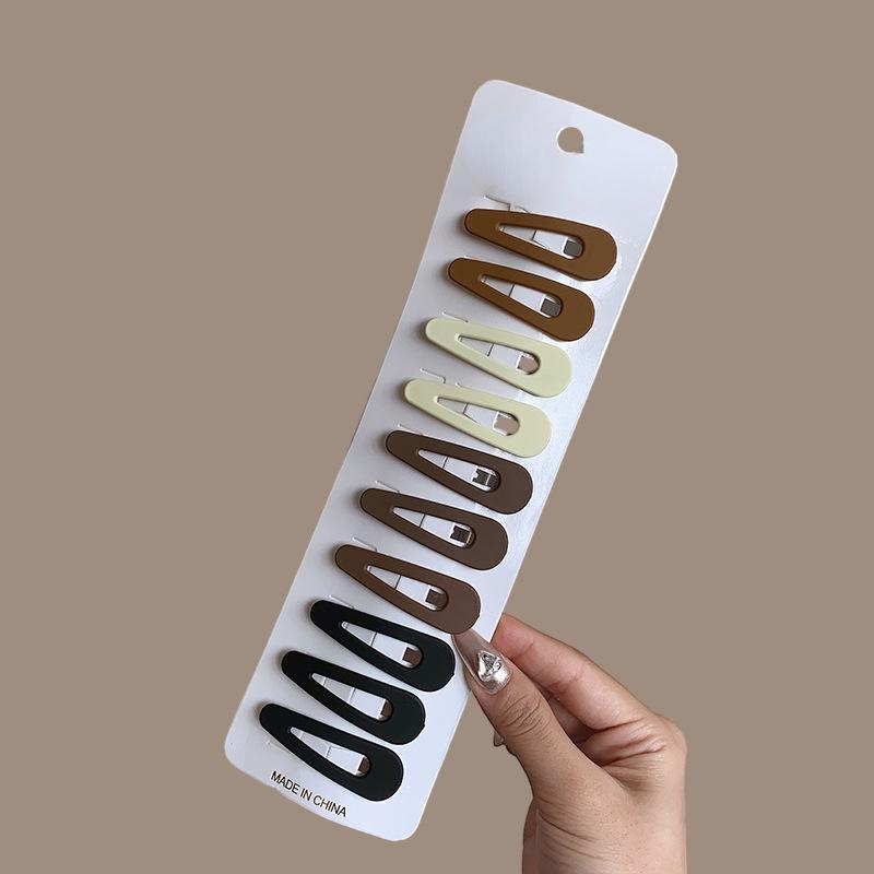 10pcs/set Matt Black Bobby Pins Women Make Up Hair Clip Barretttes Alloy Hairpin Big Water-drop Geometric Non-slip Styling Tools