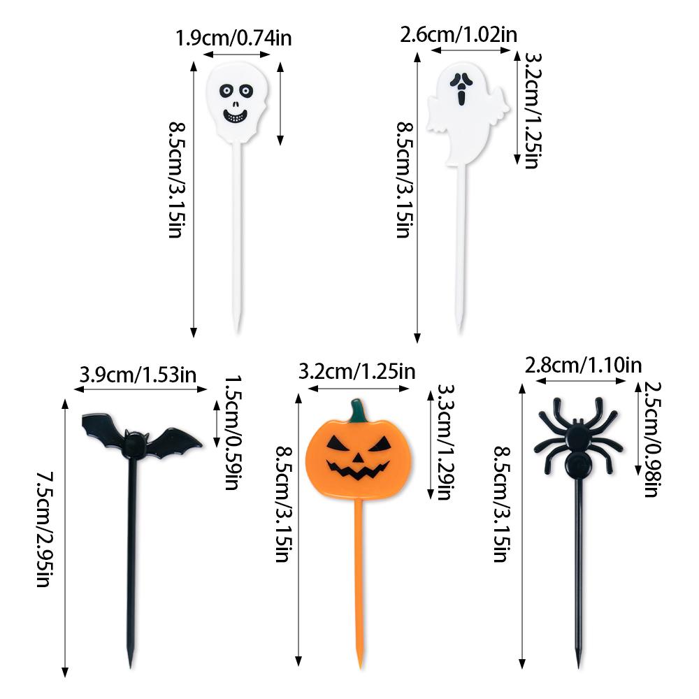 

10-30pcs Plastic Halloween Toothpicks Pumpkin Ghost Bat Fruit Fork Dessert Cocktail Cake Decoration Picks Halloween party Supply 10pcs