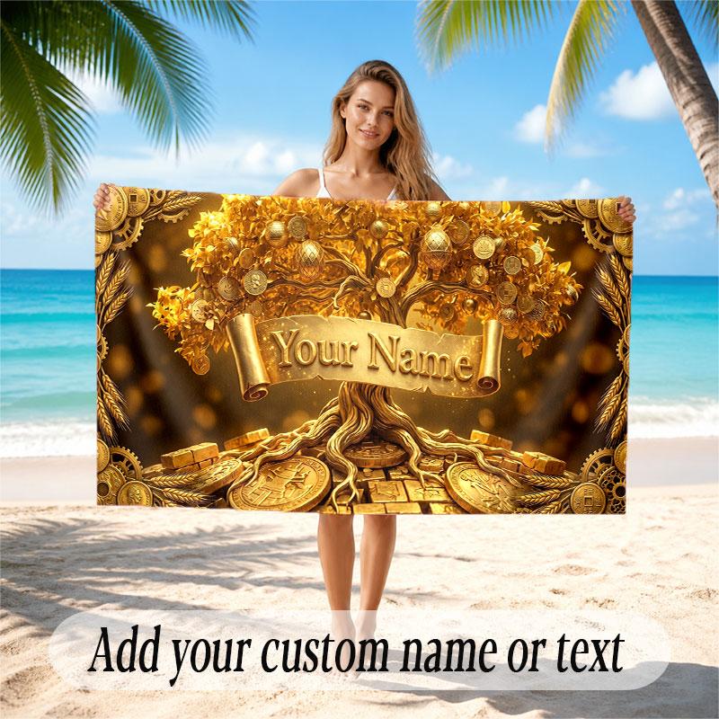Tree of Life Theme Beach Towel Personalized Custom Name & Text Soft Quick Dry Beach Towel for Swimming Travel