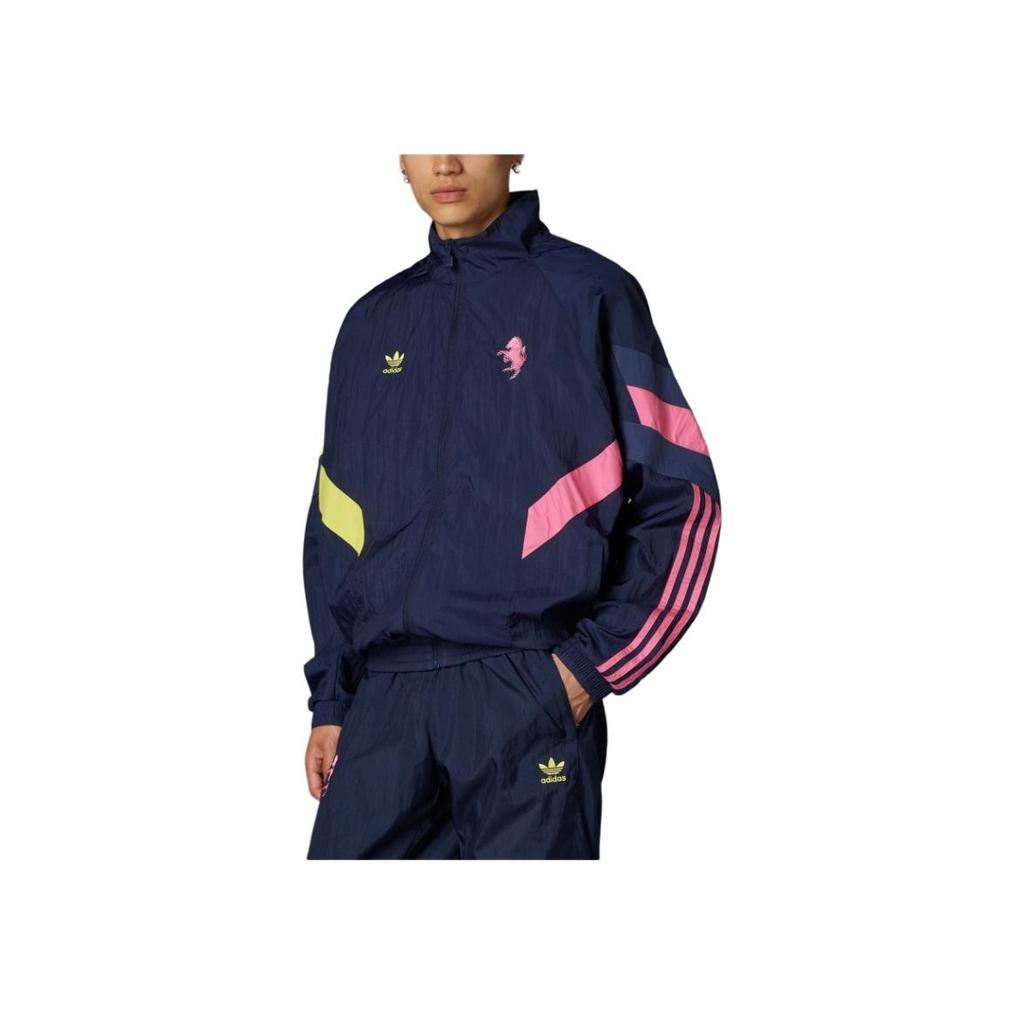 adidas Originals FW24 Juventus Collection Logo Zip Long Sleeve Vintage Jacket Men Jacket Blue Pink IN5601