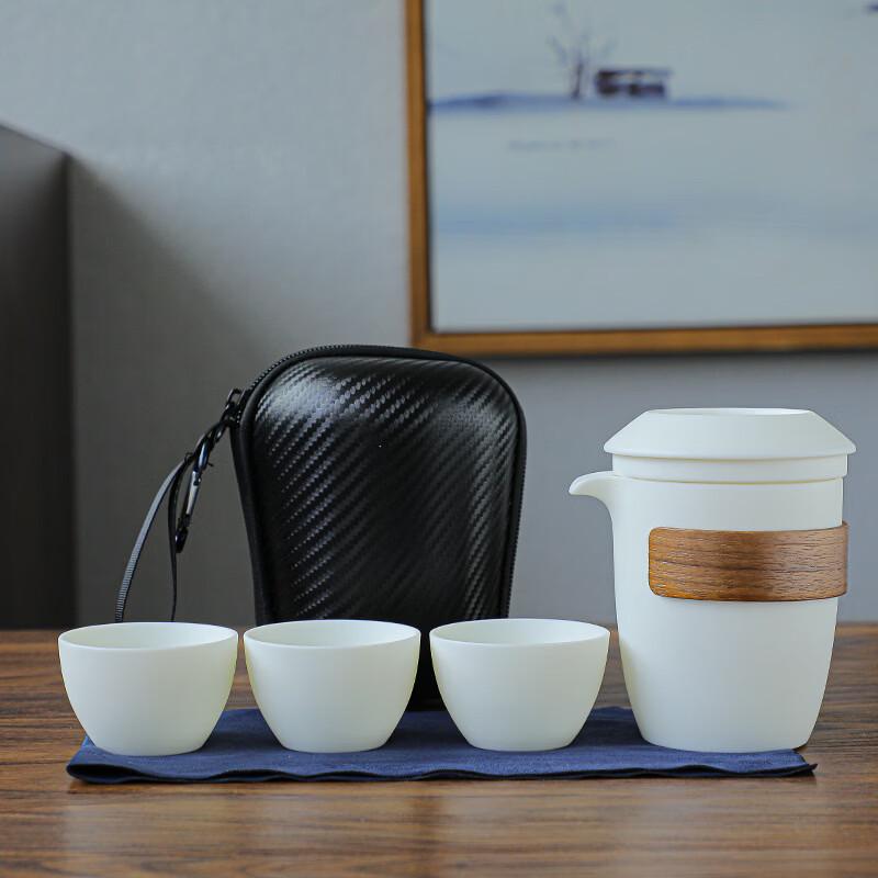 Portable Suet Jade Ceramic Travel Tea Set