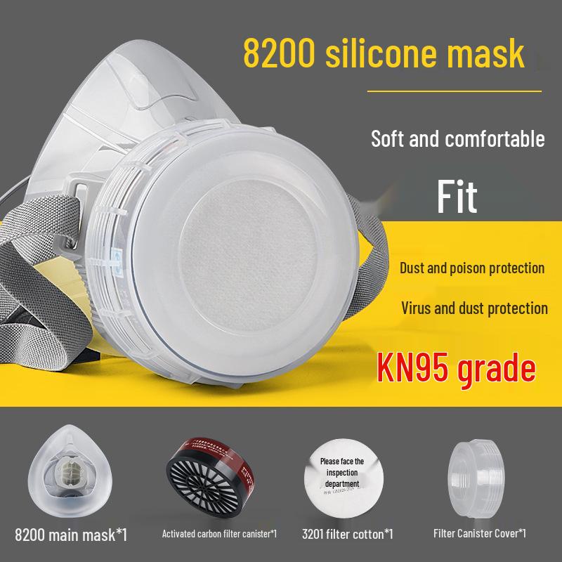 8200 Silicone Gas Mask with Activated Carbon for Spray Paint, Pesticides, Chemicals, and Dust Protection.