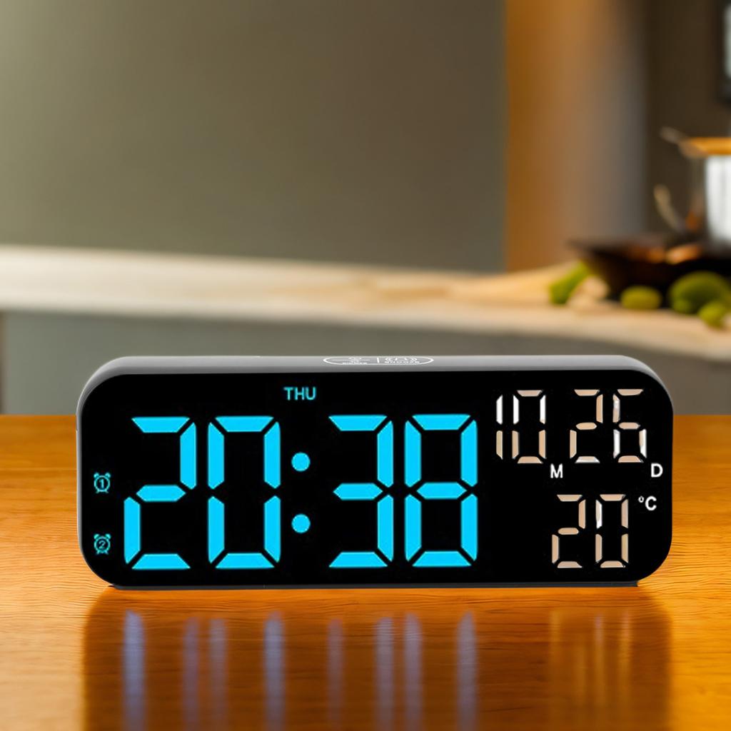 Digital Clock Dual Display Voice Control 3   Brightness Date Temp Display Countdown LED Electronic Alarm Clock