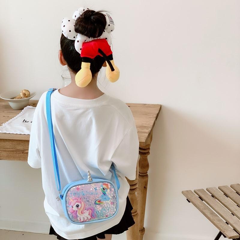 Unicorn Rainbow Cartoon Kids Shoulder Bag With Glitter Sequins For Daily Use