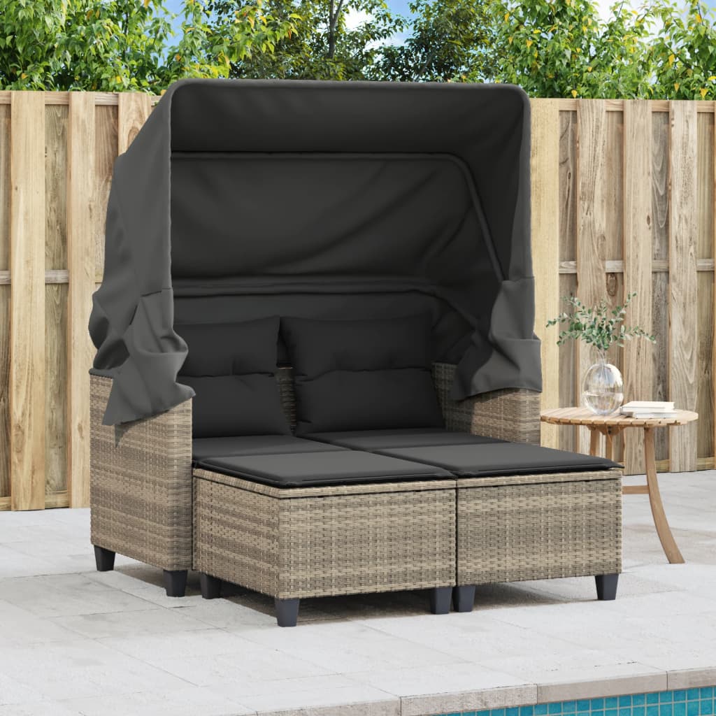 Vidaxl 2-Os. Gartensofa, Dach und Fußstützen, Hellgrau, Rattan PE