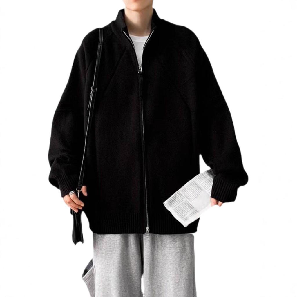 Herren-Strickjacke mit Stehkragen, locker geschnitten - Trendige amerikanische Strickware für Frühling und Herbst