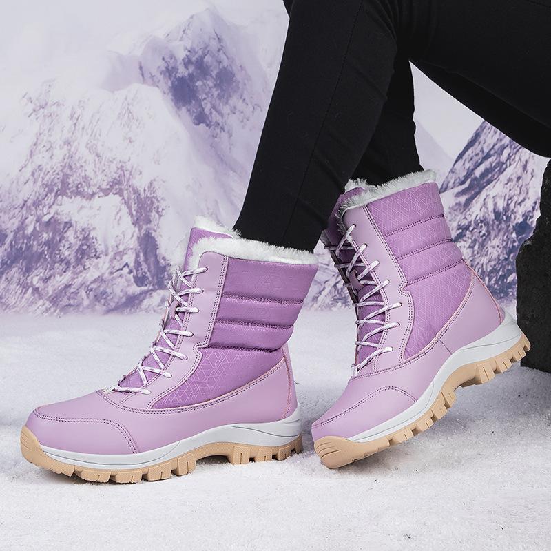 New winter snow boots women's medium tube warm and piled thickened outdoor ski cotton shoes large size
