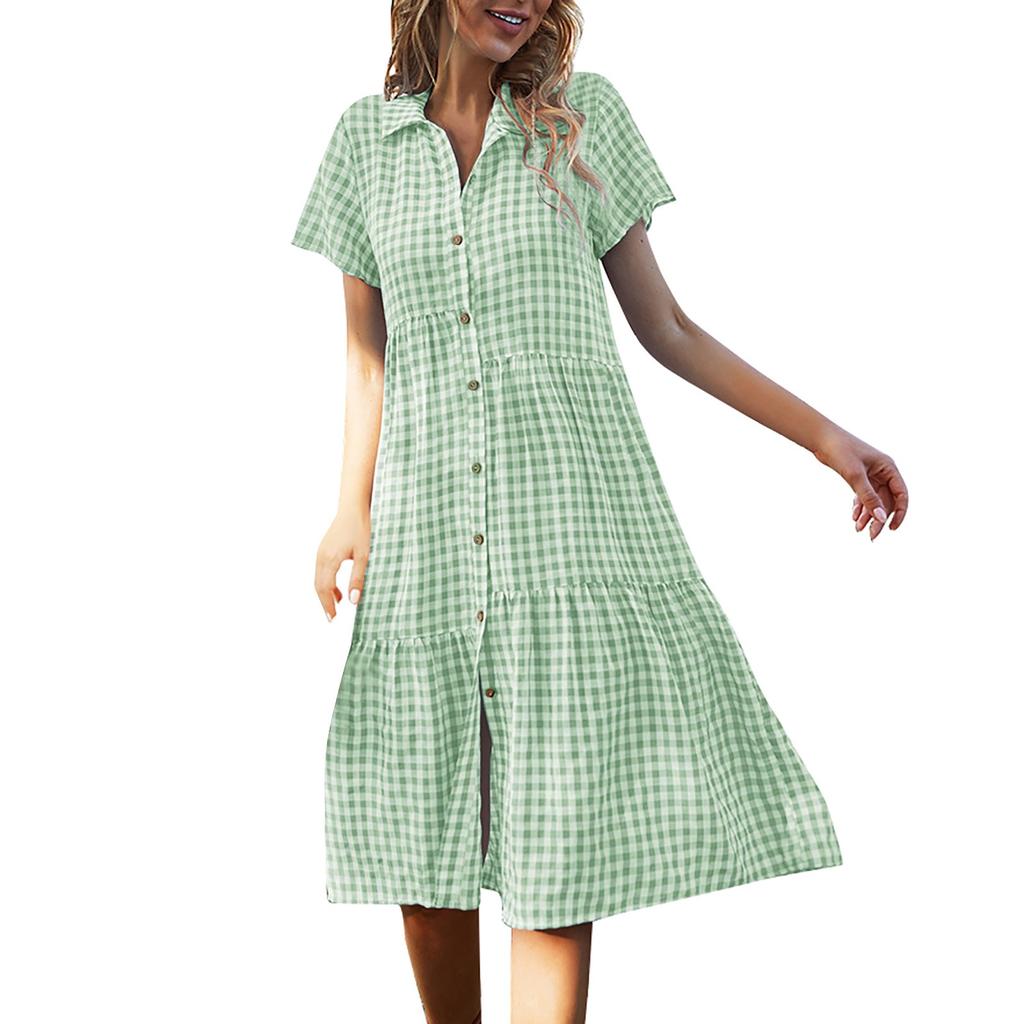 Damenmode-Design Kariertes Kleid Hemdkragen Lässiger Rock