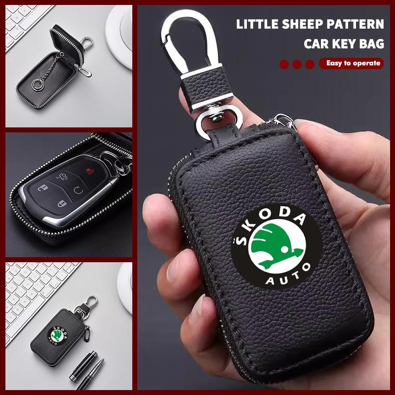 For Skoda Car Key Wallet Keys Organizer Bag Zipper Key Case Decoration Accessories S Kodiaq Octavia 2 3 Yeti Karoq Rapid Fabia