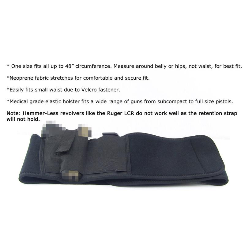 Outdoor Concealed Carry Ultimate Belly Band Holster Gun Pistol Holsters Fits All Pistol (Color: Black)